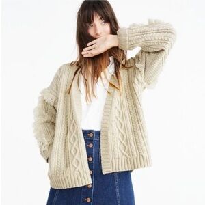Madewell merino wool cableknit fringe cardigan